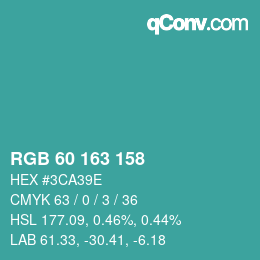 カラーコード: RGB 60 163 158 | qconv.com