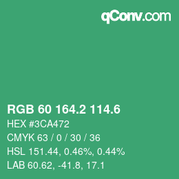 カラーコード: RGB 60 164.2 114.6 | qconv.com
