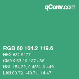 カラーコード: RGB 60 164.2 119.6 | qconv.com