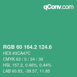 カラーコード: RGB 60 164.2 124.6 | qconv.com