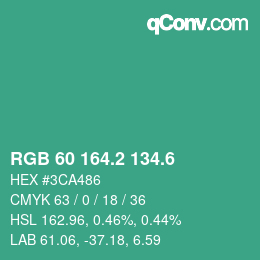カラーコード: RGB 60 164.2 134.6 | qconv.com
