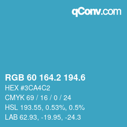 カラーコード: RGB 60 164.2 194.6 | qconv.com