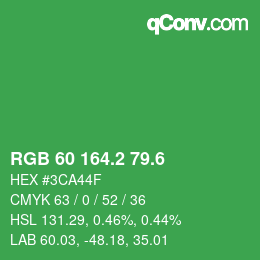 カラーコード: RGB 60 164.2 79.6 | qconv.com