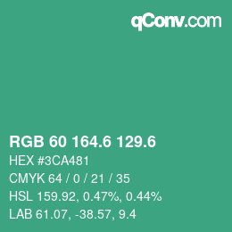カラーコード: RGB 60 164.6 129.6 | qconv.com