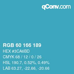 颜色代码: RGB 60 166 189 | qconv.com