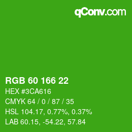 カラーコード: RGB 60 166 22 | qconv.com