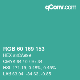 颜色代码: RGB 60 169 153 | qconv.com