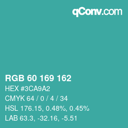 Color code: RGB 60 169 162 | qconv.com