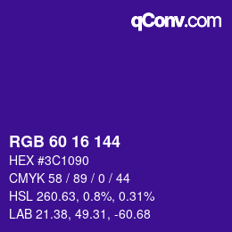 Color code: RGB 60 16 144 | qconv.com