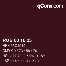 カラーコード: RGB 60 16 25 | qconv.com