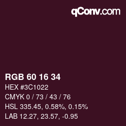 カラーコード: RGB 60 16 34 | qconv.com