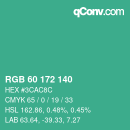 カラーコード: RGB 60 172 140 | qconv.com