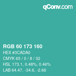 Color code: RGB 60 173 160 | qconv.com