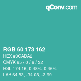 カラーコード: RGB 60 173 162 | qconv.com