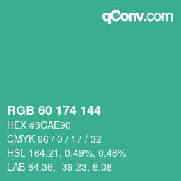カラーコード: RGB 60 174 144 | qconv.com