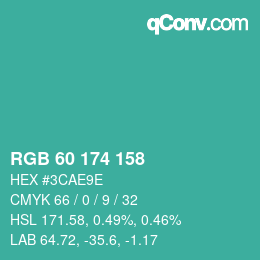 カラーコード: RGB 60 174 158 | qconv.com