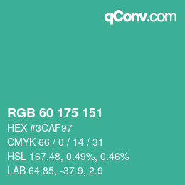 Color code: RGB 60 175 151 | qconv.com