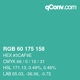 颜色代码: RGB 60 175 158 | qconv.com
