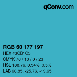 カラーコード: RGB 60 177 197 | qconv.com