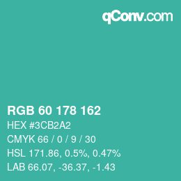Color code: RGB 60 178 162 | qconv.com