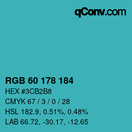 カラーコード: RGB 60 178 184 | qconv.com