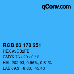 颜色代码: RGB 60 178 251 | qconv.com