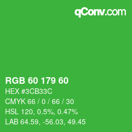 カラーコード: RGB 60 179 60 | qconv.com