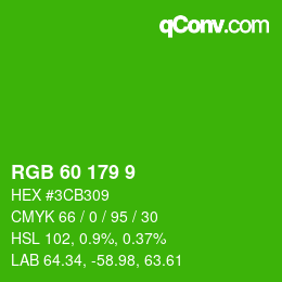 カラーコード: RGB 60 179 9 | qconv.com