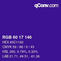 カラーコード: RGB 60 17 146 | qconv.com