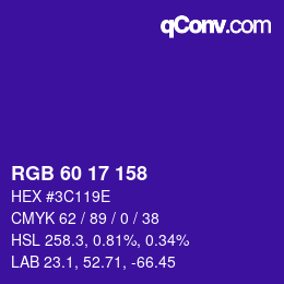 カラーコード: RGB 60 17 158 | qconv.com