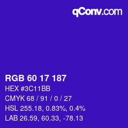 颜色代码: RGB 60 17 187 | qconv.com