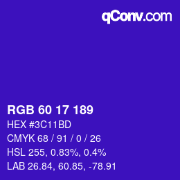 カラーコード: RGB 60 17 189 | qconv.com