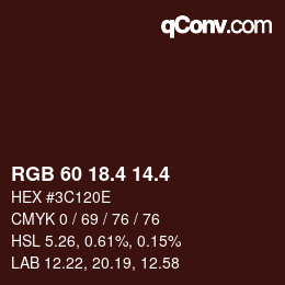 カラーコード: RGB 60 18.4 14.4 | qconv.com