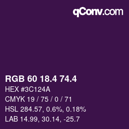 カラーコード: RGB 60 18.4 74.4 | qconv.com