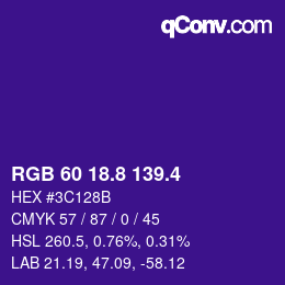 カラーコード: RGB 60 18.8 139.4 | qconv.com