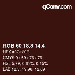カラーコード: RGB 60 18.8 14.4 | qconv.com