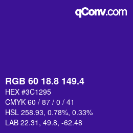 カラーコード: RGB 60 18.8 149.4 | qconv.com