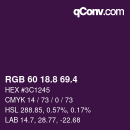 カラーコード: RGB 60 18.8 69.4 | qconv.com