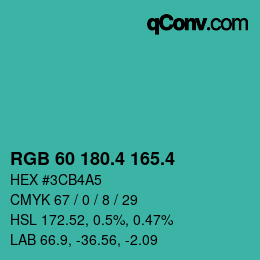 カラーコード: RGB 60 180.4 165.4 | qconv.com