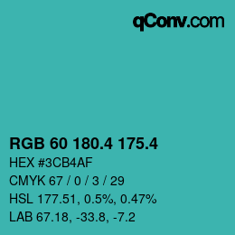 カラーコード: RGB 60 180.4 175.4 | qconv.com