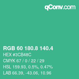 カラーコード: RGB 60 180.8 140.4 | qconv.com