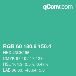カラーコード: RGB 60 180.8 150.4 | qconv.com