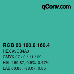 カラーコード: RGB 60 180.8 160.4 | qconv.com