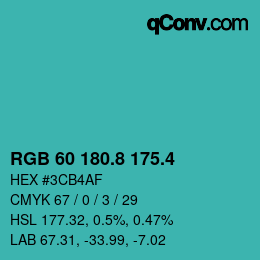 カラーコード: RGB 60 180.8 175.4 | qconv.com