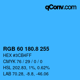 カラーコード: RGB 60 180.8 255 | qconv.com