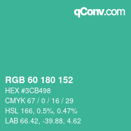 颜色代码: RGB 60 180 152 | qconv.com