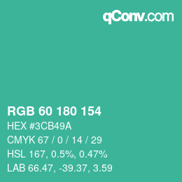 Farbcode: RGB 60 180 154 | qconv.com