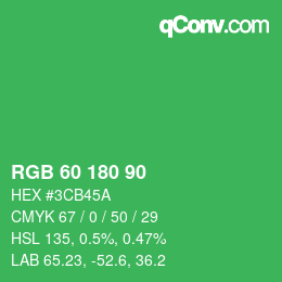 颜色代码: RGB 60 180 90 | qconv.com