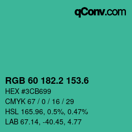 カラーコード: RGB 60 182.2 153.6 | qconv.com