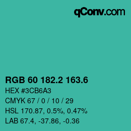 カラーコード: RGB 60 182.2 163.6 | qconv.com